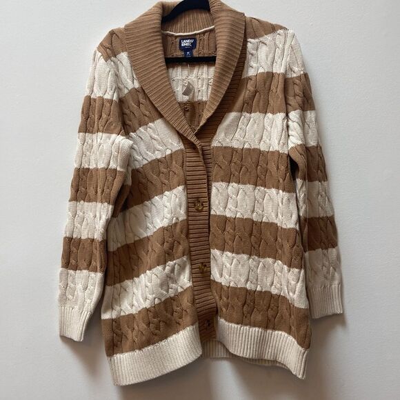 Lands End Drifter Shawl Neck Cable Sweater Cardigan Stripe Size M - Picture 10 of 11